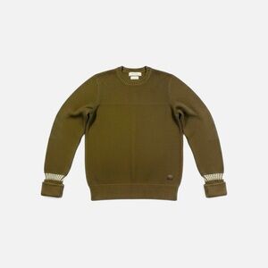 Roots L/G Olive Green 100% Cotton Knit Crewneck Sweater Textured Waffle